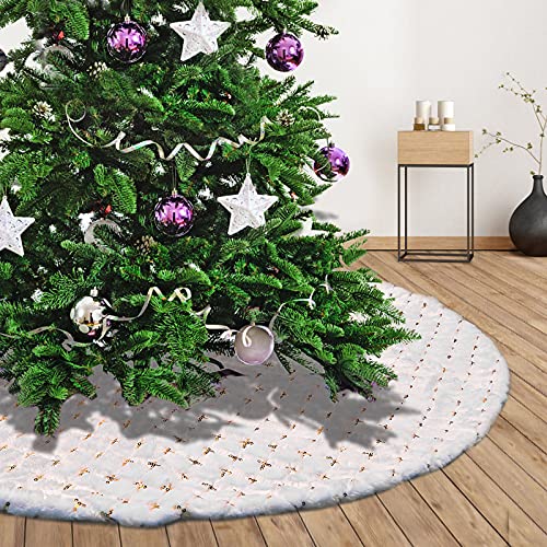 Deggodech 90cm Weihnachtsbaum Röcke Weiß Plüsch Weihnachtsbaum Rock Matte Weißer mit Gold Kreuz Pailletten Weihnachtsbaumdecke Fell Christbaumständer Dekorationen Teppich (Weiß, 90cm/35zoll) von Deggodech