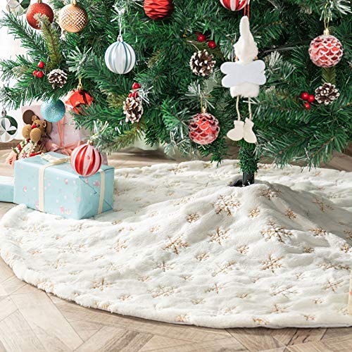 Deggodech 90cm Weihnachtsbaum Röcke Weißer Weihnachtsbaum Rock Weiß Plüsch Rund Weihnachtsbaumdecke Fell Christbaumständer Teppich für Weihnachtsfeiertag Dekorationen (Gold, 90cm/35zoll) von Deggodech