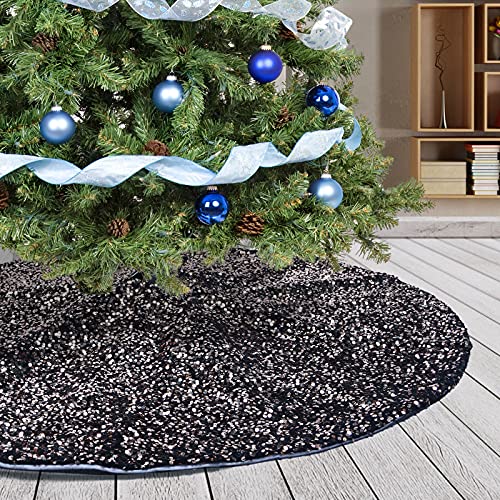 Deggodech Pailletten Weihnachtsbaum Rock 122cm Schwarz Glitter Weihnachtsbaumrock Matte Weihnachtsbaumdecke Rund Baumdecke Weihnachtsbaum für Weihnachtsfeiertag Dekorationen (Schwarz, 48inches) von Deggodech