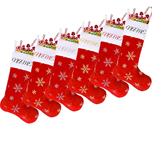 Deggodech Personalisierter Weihnachtsstrumpf Fell mit Namen Personalized Christmas Stockings Name Personalisierte Weihnachtsstrümpfe Rot Weiß mit Schneeflocken für Weihnachten Kamin Deko 6 Stück von Deggodech