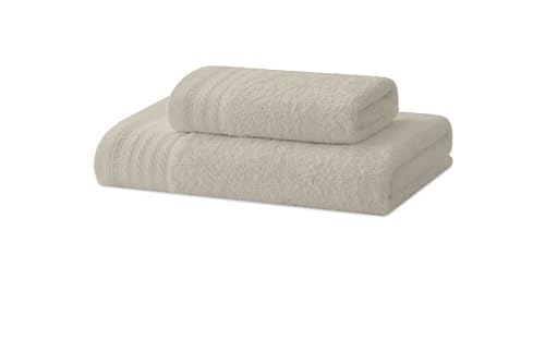 Degrees Home – Handtuch-Set – 1 Bidet-Handtuch, 1 Handtuch, 100 % Baumwolle, 480 g/m², Maße 30 x 50 cm/ 50 x 100 cm – BEIGE von Degrees home