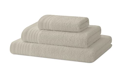 Degrees home – Badetuch-Set – Duschtuch, Handtuch und Bidet-Handtuch – 100% Baumwolle – 480 g/m2 – 1-30X50 / 1-50X100 / 1-65X130 – BEIGE von Degrees home