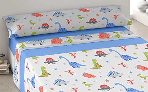 Degrees home Jurasic Bettwäsche für Kinder, 105 x 190 cm, 105 x 190 cm, Bettwäsche, 50 % Baumwolle, 50 % Polyester, 3 Teile, Blau von Degrees home