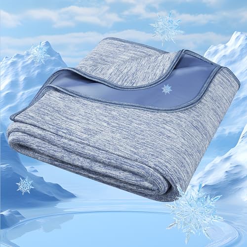 Degrees of Comfort Kühldecke 200 x 220cm, 2 in1 Sommerdecke Selbstkühlende Decke mit Arc-Chill Q-Max>0.4 Kühlfasern, Doppeltes Kältegefühl absorbiert Körperwärme, Wohndecke für heiße Schläfer Blau von Degrees of Comfort
