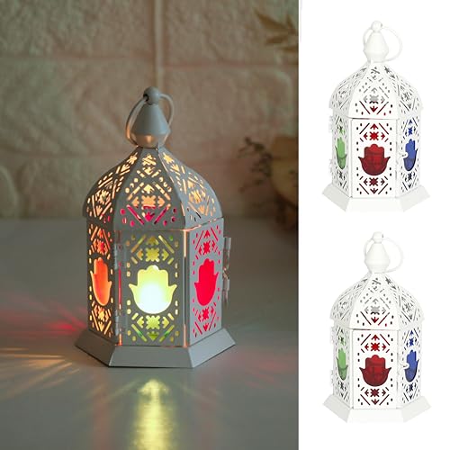 Kerzenlaterne im marokkanischen Stil, kleiner Teelichthalter mit transparenten Blumen-Glasscheiben, hängende Laterne für den Außenbereich für Ramadan, dekorative Metalllampe für Terrasse, Hochzeiten von Degruand