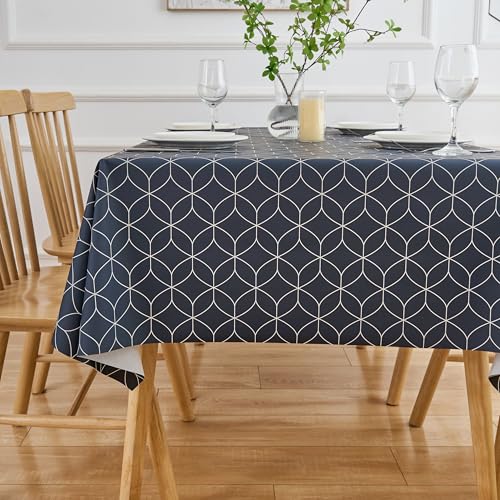 Dehaus® Blau Moderne, Geometrische PVC Tischdecke, Abwaschbar, Abwischbares Kleines Quadratisches Wachstuch, Wachstuchtischdecke, dunkelblau Tischdecken, Wasserabweisend Klein Quadratisch 140 x 140 cm von Dehaus