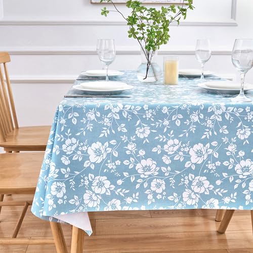 Dehaus® Enteneier-Blau schöne PVC Tischdecke Abwaschbar, EXTRA Große Abwischbare Rechteckige Wachstuch, Wachstuchtischdecke, Tischdecken, Wasserabweisende Tischdecke 300 cm x 140 cm (Blütenblüte) von Dehaus