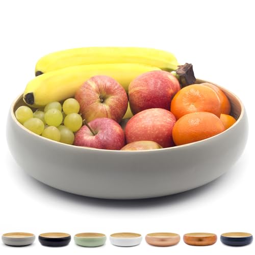 Dehaus® Groß Stilvolle Handgemacht Bambus Schüssel 30cm, als Obstschale, Salatschüssel oder Brotkorb, Obstkorb aus Holz, moderner Holzschale, große runde Schale (Grau) von Dehaus