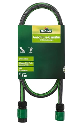 Dehner Anschluss-Garnitur für Schlauchwagen inkl. Armaturen, Länge 1.5 m, 1/2 Zoll, PVC, grün Dehner Anschluss-Garnitur für Schlauchwagen inkl. Armaturen, Länge 1.5 m, 1/2 Zoll, PVC, grün von Dehner