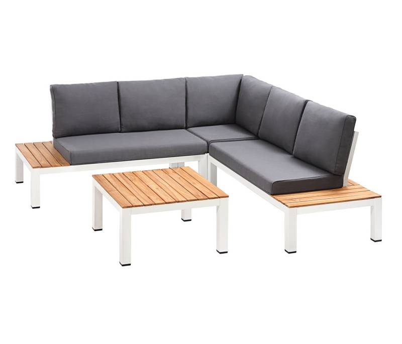 Dehner Balkonset Garten-Lounge Malibu, inkl. Tisch und Polster, aus beständigem Aluminiumgestell und FSC®-zertifiziertem Akazienholz von Dehner