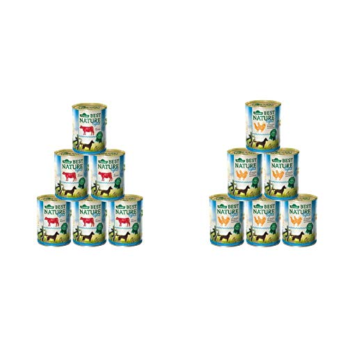 Dehner Best Nature Hundefutter Light Rind und Zucchini, 6 x 400 g (2.4 kg) & Best Nature Hundefutter Light Huhn und Karotten mit Distelöl, 6 x 400 g (2.4 kg) von Dehner