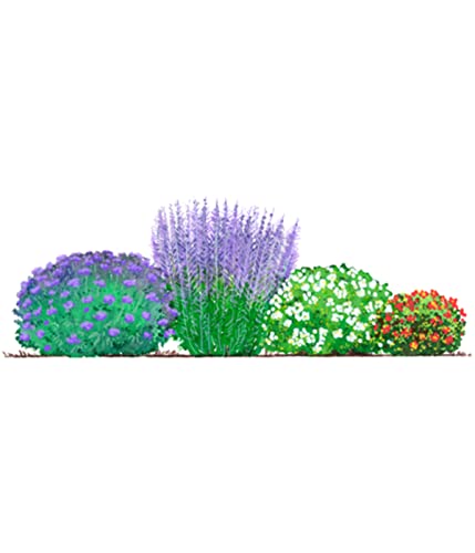 Dehner Blütenhecke Nature 4er,Bartblume, Blauraute, 2 x Fingerstrauch, für 3-4 Meter Hecke, je 40-60 cm, weiß rot lila, Heckenpflanzen von Dehner