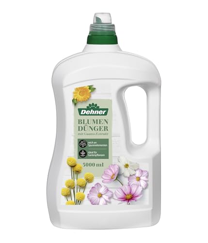 Dehner Blumendünger mit Guanoextrakt, hochwertiger Flüssigdünger, Dünger für Gartenpflanzen / Zimmerpflanzen, organisch mineralischer NPK-Dünger, mit Spurennährstoffen, 3 l, für ca. 450 l von Dehner