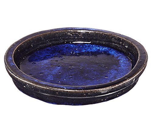 Dehner Untersetzer für Blumentopf Dang, rund, Ø ca. 28 cm, Höhe ca. 4 cm, Keramik, glasiert, dunkelblau von Dehner