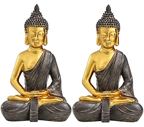 Dehner Dekofigur Buddha 2er Set, je ca. 39.5 x 25.5 x 18 cm, Polyresin, gold/braun von Dehner