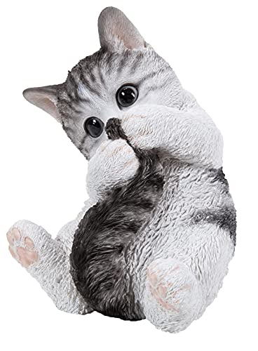 Dehner Dekofigur Kätzchen, spielend, ca. 13 x 18 x 24.5 cm, Polyresin, grau/weiß von Dehner
