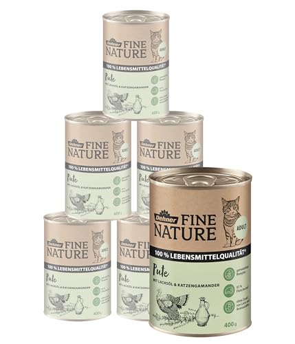 Dehner Fine Nature Katzenfutter, Nassfutter getreidefrei, für ausgewachsene Katzen, Pute, 6 x 400 g Dose (2.4 kg) von Dehner