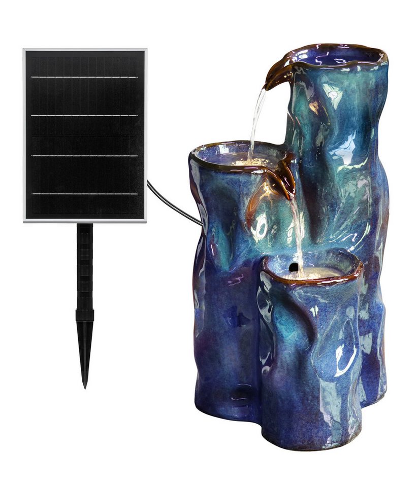 Dehner Gartenbrunnen Corso mit Solar LED Beleuchtung, 36.5 x 36.5 x 55 cm, Keramik, 38 cm Breite, frostbeständiges Wasserspiel inkl. Solarpanel, Batterie und Pumpe von Dehner