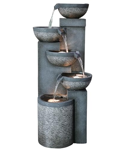 Dehner Gartenbrunnen Merkur, Terassenbrunnen frostbeständig, Brunnen für Außen, mit LED Beleuchtung, ca. 91 x 39 x 39 cm, Polyresin, grau von Dehner