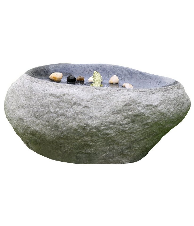 Dehner Gartenbrunnen Rock mit LED, 60 x 40 x 27.5 cm, Polyresin, 60 cm Breite, beleuchtetes Kunststein-Wasserspiel komplett mit Pumpe, Trafo und LED von Dehner