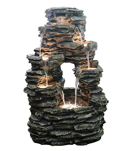 Dehner Gartenbrunnen Salto mit LED Beleuchtung, ca. 99 x 63.5 x 50 cm, Polyresin, grau von Dehner