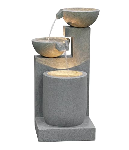 Dehner Gartenbrunnen Samson, Terassenbrunnen frostbeständig, Brunnen für Außen, mit LED Beleuchtung, ca. 100 x 54.5 x 54.5 cm, Polyresin, grau von Dehner