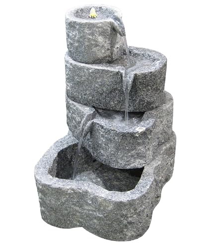 Dehner Gartenbrunnen Wasserfall mit LED-Beleuchtung warmweiß/Transformator/Pumpe, Brunnen für Außen, 65 x 50 x 50 cm, Granit, grau von Dehner