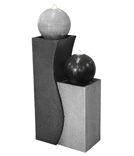 Dehner Gartenbrunnen Ying Yang mit LED Beleuchtung, ca. 94 x 41.5 x 24 cm, Polyresin, grau von Dehner