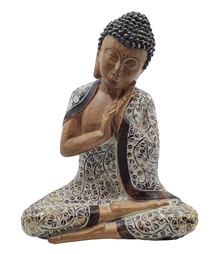 Dehner Gartenfigur Buddha, Gartendeko frostbeständig, Figur in Holzoptik, ca. 40 x 32 x 18 cm, Polyresin, braun/grau von Dehner