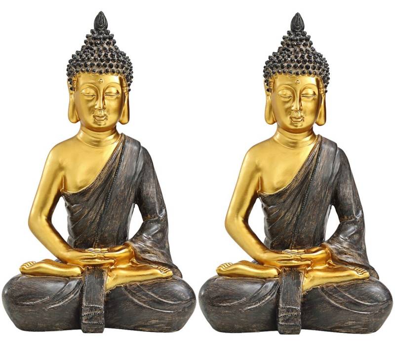 Dehner Gartenfigur Buddha 2er Set, je 39.5 x 25.5 x 18 cm, Polyresin, Deko für Garten oder Sauna in Gold, robust, frostbeständig von Dehner