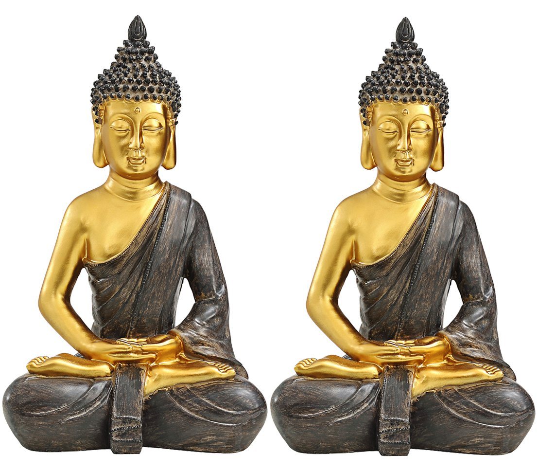 Dehner Gartenfigur Buddha 2er Set, je 39.5 x 25.5 x 18 cm, Polyresin, Deko für Garten oder Sauna in Gold, robust, frostbeständig von Dehner