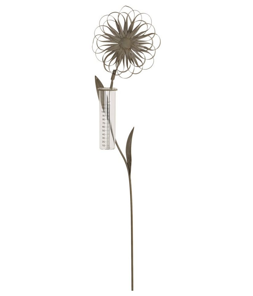 Dehner Gartenstecker Regenmesser, mit Blume an Deko-Stab 110 x 18.5 x 5 cm, Eisen, Farbe grau von Dehner
