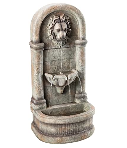 Dehner Gartenwandbrunnen Faro mit LED Beleuchtung, ca. 103.5 x 38 x 49.5 cm, Polyresin, grau von Dehner