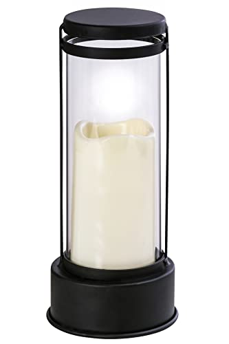 Dehner Grablaterne mit LED-Beleuchtung, Ø 12 cm, Höhe 27 cm, Eisen/Glas, creme von Dehner