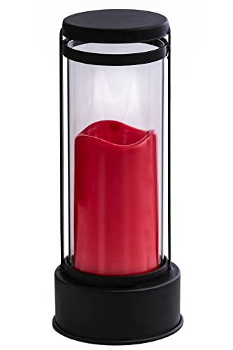 Dehner Grablaterne mit LED-Beleuchtung, Ø 12 cm, Höhe 27 cm, Eisen/Glas, rot von Dehner