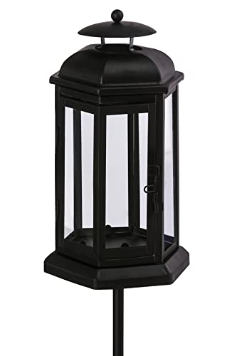 Dehner Grablaterne mit Stab, 46 x 13.8 x 12 cm, Eisen/Glas, schwarz von Dehner