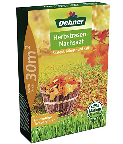 Dehner Herbstrasen-Nachsaat 3-in-1, Saatgut, Dünger und Kalk, 1 kg, für ca. 30 qm von Dehner