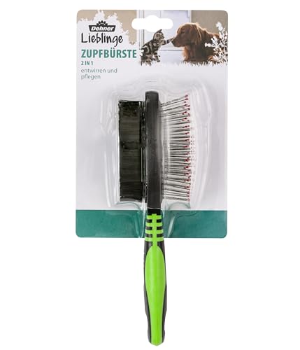 Dehner Hunde- und Katzenfellpflege, 2 in 1 Zupfbürste, Reinigung/Massage/Pflege, Edelstahl/Gummi/Nylon von Dehner