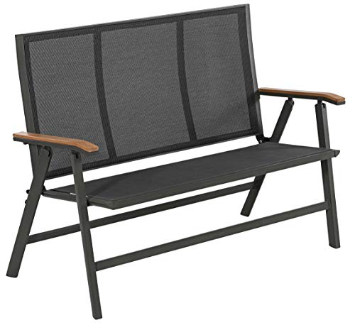 Dehner Klappbank Colmar, 2-Sitzer, ca. 128x 99 x 61.5 cm, aus FSC® - zertifiziertem Teakholz / Aluminium / Textilene, grau von Dehner