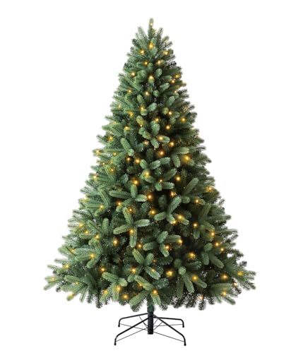Dehner Künstlicher Weihnachtsbaum Fichte Stellan, mit LED Beleuchtung warmweiß, Höhe ca. 210 cm, Kunststoff, grün von Dehner