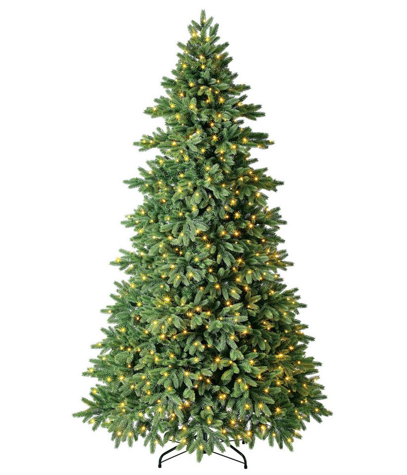 Dehner Künstlicher Weihnachtsbaum Lyra, mit LED/Ständer/Fernbedienung, Höhe 240 cm, Ø 142 cm, Lichtfarbe warmweiß, aus Metall/PVC/Polyethylen, Farbe grün von Dehner