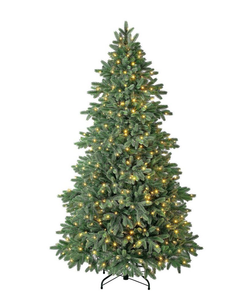 Dehner Künstlicher Weihnachtsbaum Tanne Lyra m. LED/Ständer/Fernbedienung, 210 cm, hochwertiger künstlicher Christbaum mit LED Beleuchtung von Dehner