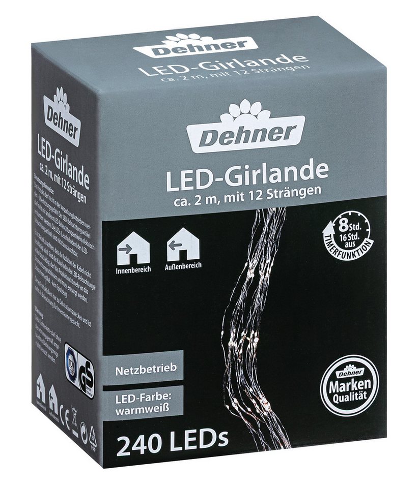 Dehner LED-Lichterkette LED Girlande, 240 LEDs, warmweiß, Länge 19 m, Weihnachtsbeleuchtung für Indoor / Outdoor, mit 8h-Timer von Dehner