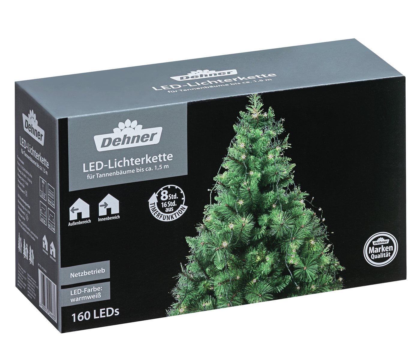 Dehner LED-Lichterkette LED Lichterkette für Weihnachtsbäume, 160 LEDs, mit warmweißem Licht, Länge 150 cm, 3.6 W, Schutzklasse II/ IP44 von Dehner