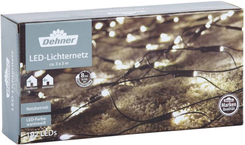 Dehner LED-Lichterkette LED Lichternetz, 192 LEDs, 300 x 300 cm, warmweiß, für Innen und Außen, mit Timer, 27 cm Abstand Dioden von Dehner