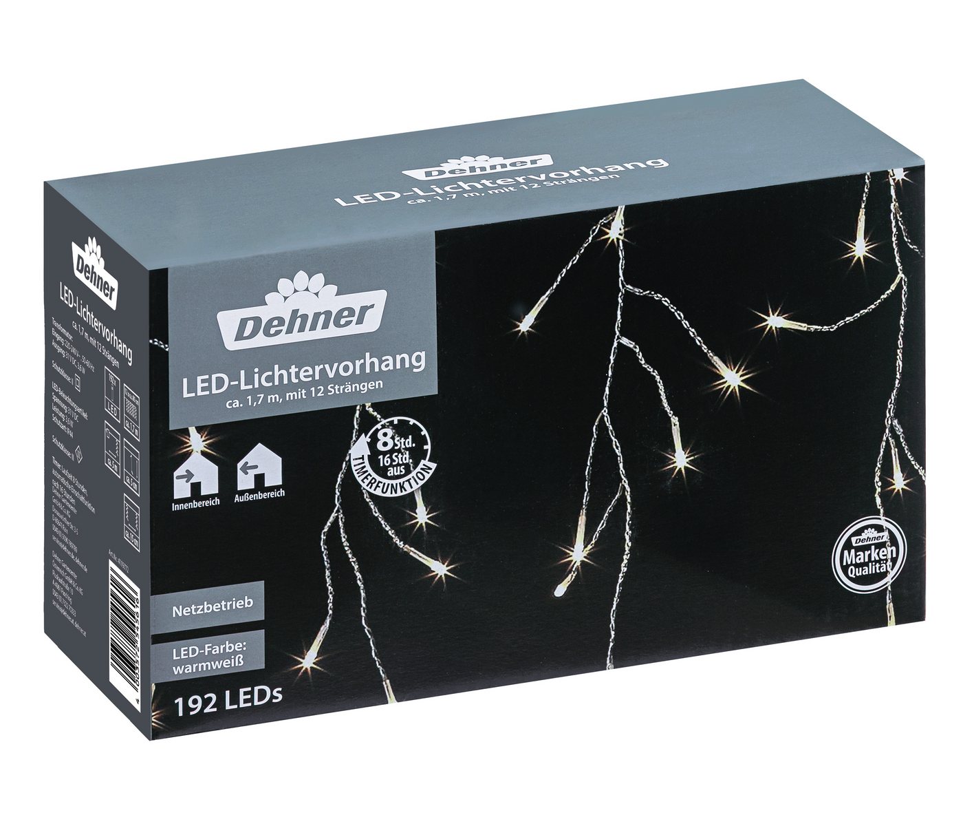 Dehner LED-Lichterkette LED Lichtervorhang, 192 LEDs, warmweiß, 165 cm, warmweißes Licht, mit 8h-Timer, für Indoor / Outdoor geeignet von Dehner