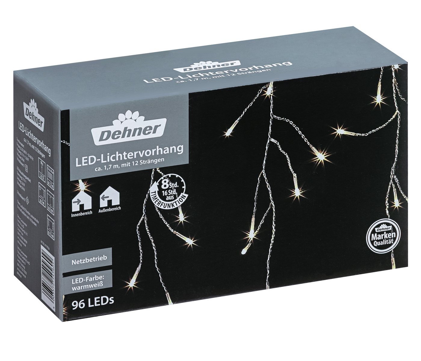 Dehner LED-Lichterkette LED Lichtervorhang, 96 LEDs, warmweiß, 165 cm, mit 8h-Timer, für Indoor / Outdoor geeignet, 3.6 W von Dehner