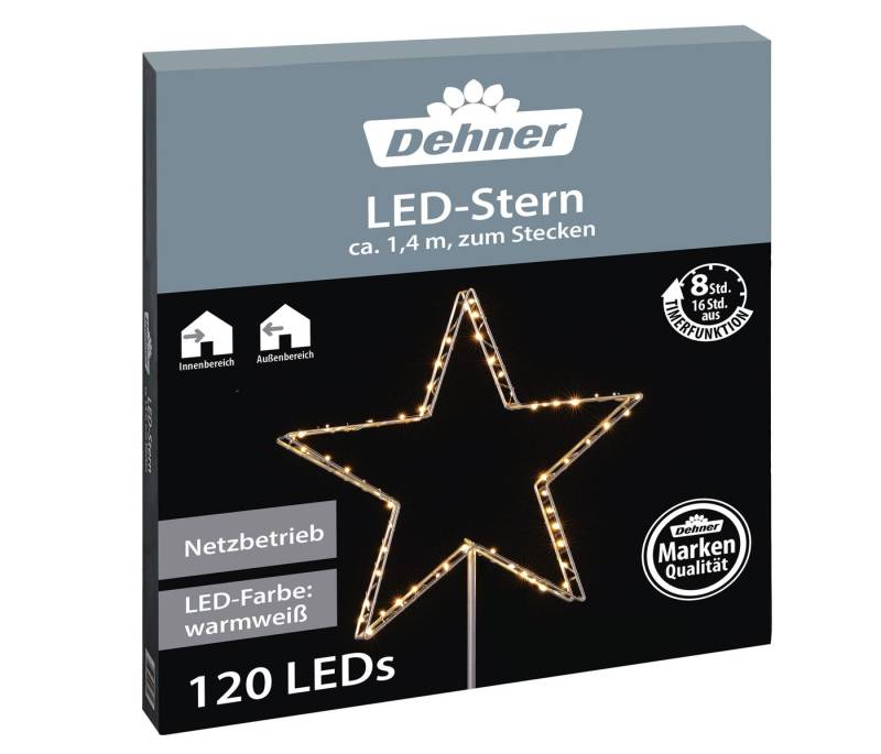 Dehner LED-Lichterkette LED-Stern zum Stecken, 120 LED, Ø 74 cm, Metall, silber, Weihnachtsbeleuchtung zum Stecken inkl. Timer, Indoor und Outdoor von Dehner