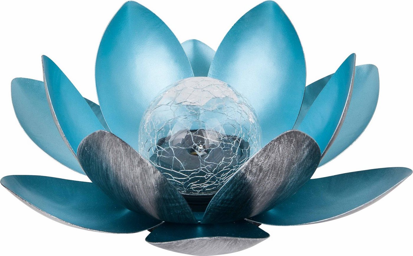 Dehner LED Solarleuchte Solarleuchte Lotus, Ø 27.5 cm, Höhe 12 cm, Metall, Warmweiß, Kaltweiß, Kunstvolle Deko-Blüte mit Leuchteffekt von Dehner