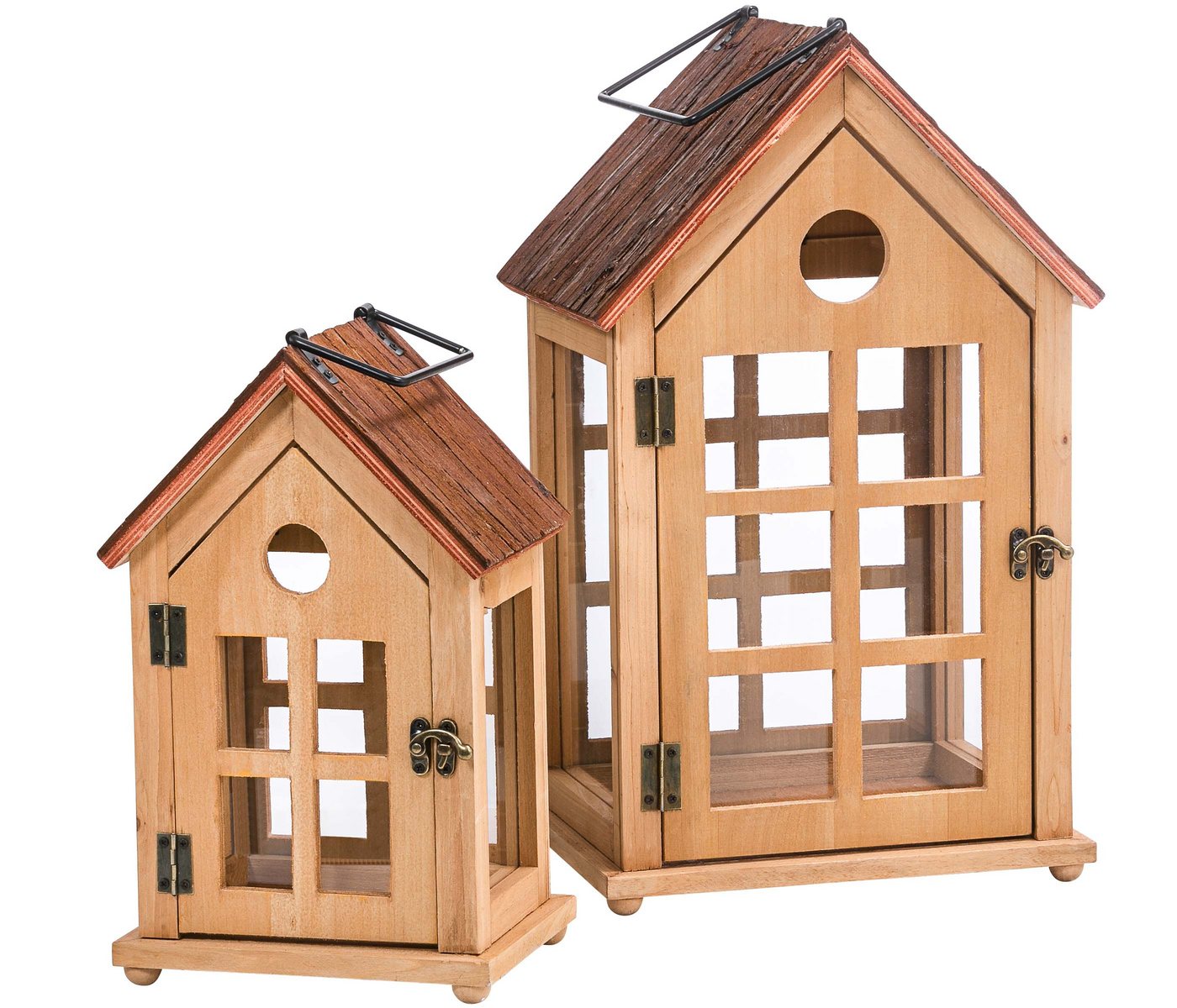 Dehner Laterne Laterne Sybille 2er Set, Höhe 44.5 / 31.5 cm, Holz mit Glasfenstern, Windlicht für Herbst, Weihnachten von Dehner